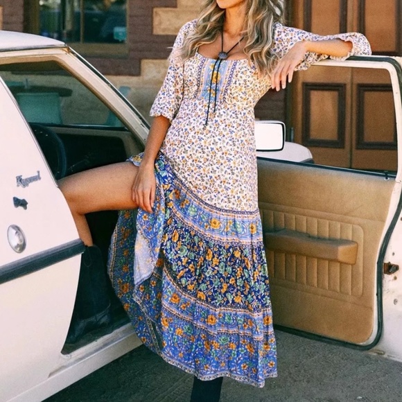 Dresses & Skirts - Bohemian Gypsy Floral Print Puff Short Sleeve Dress
